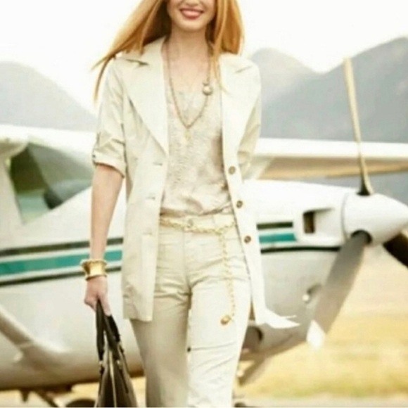 CAbi jacket style 777 Sandy Trench Coat khaki cream color size 8 no belt - Picture 1 of 14